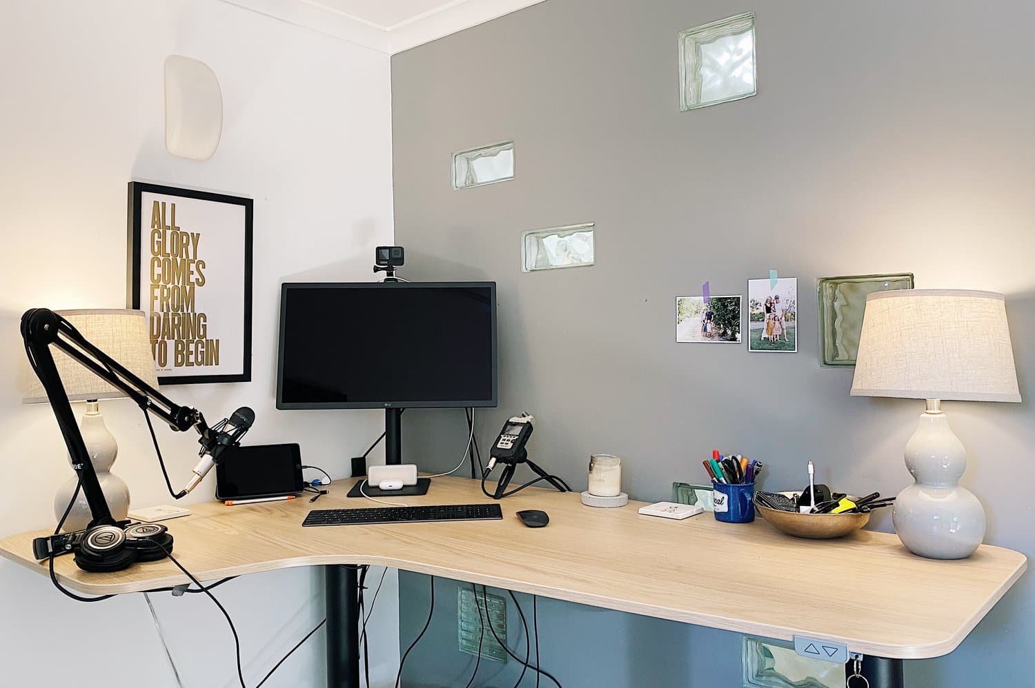 My desk in the corner at home.